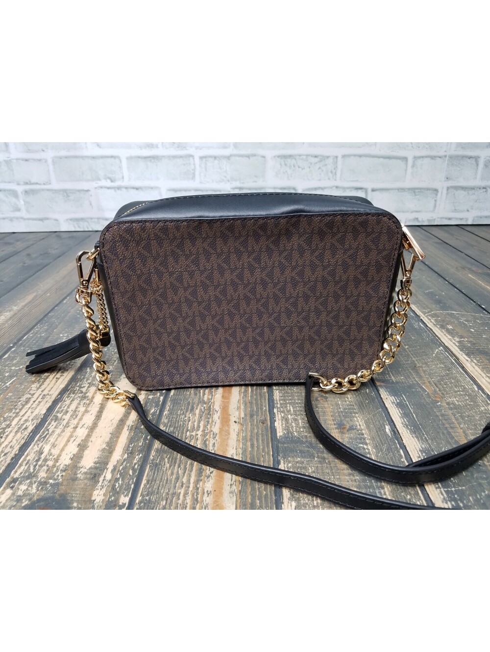 Michael Kors Jet Set Medium Camera Calf Hair Black Brown Multi Crossbody Bag + - Picture 8 of 14